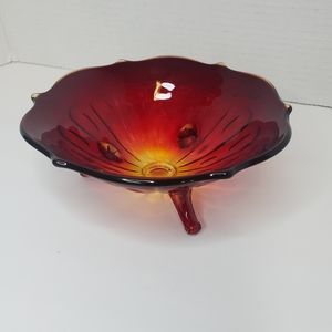 Rare red Fire Carnival Glass Round Footed Stand Elegant Ruby Red Ruby Glass